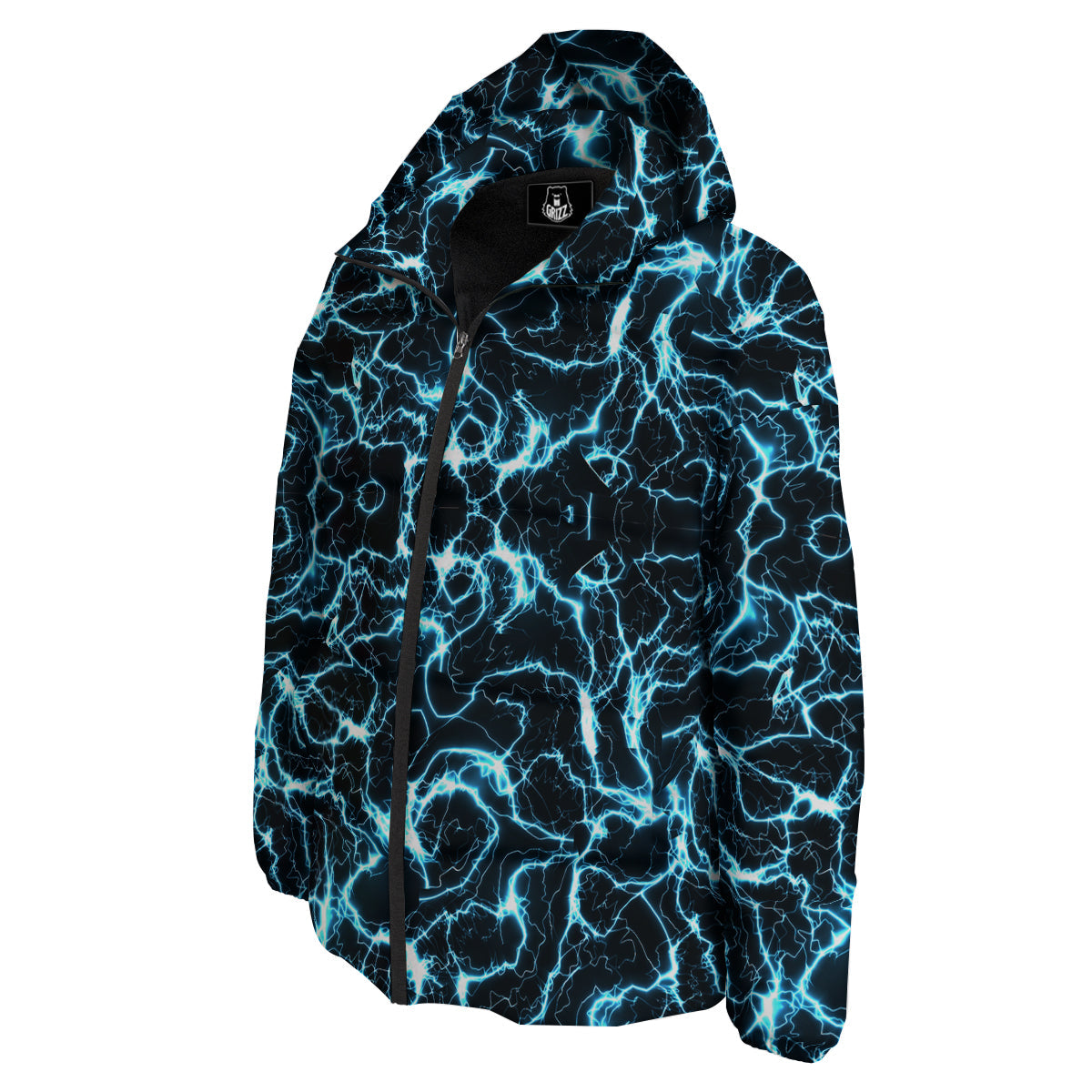 Blue Lightning Explosion Print Pattern Down Jacket-grizzshop