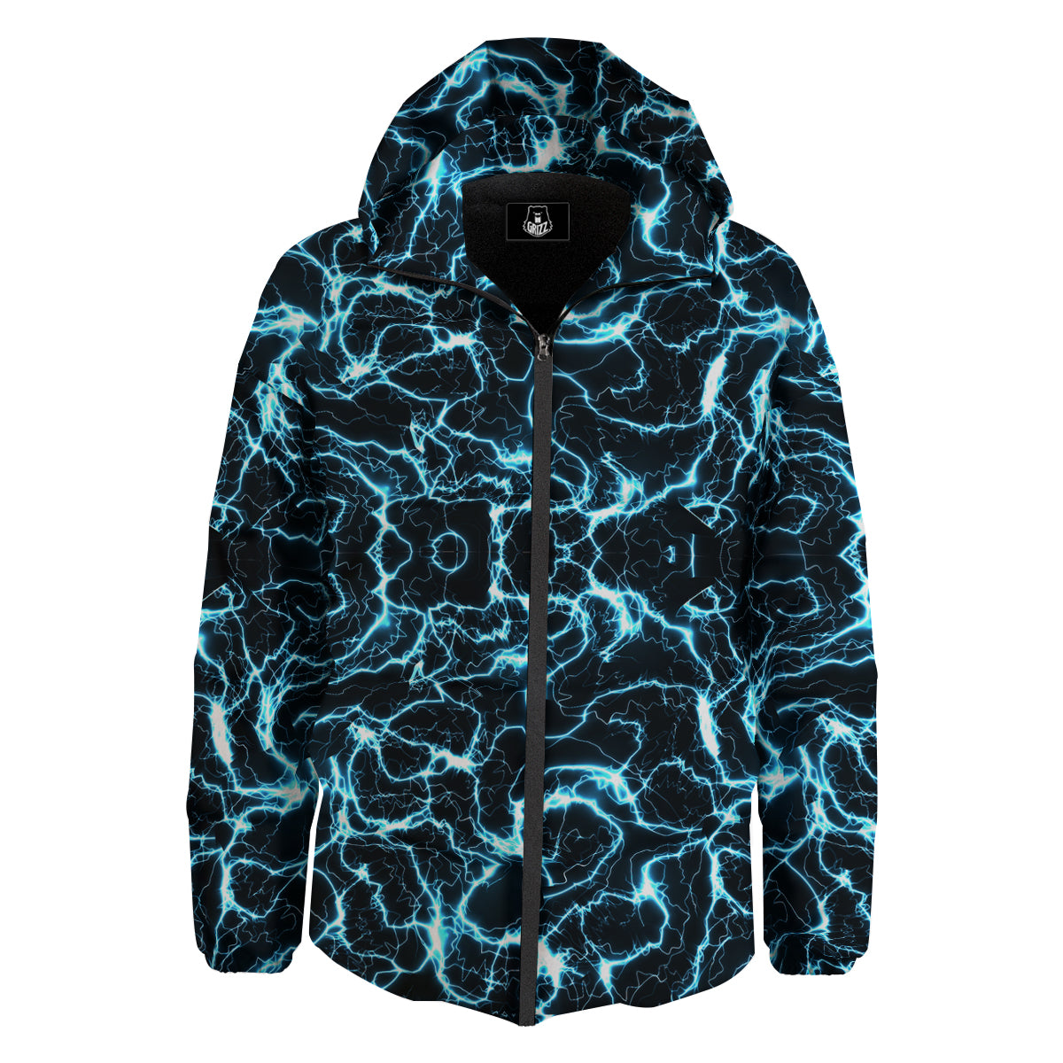 Blue Lightning Explosion Print Pattern Down Jacket-grizzshop