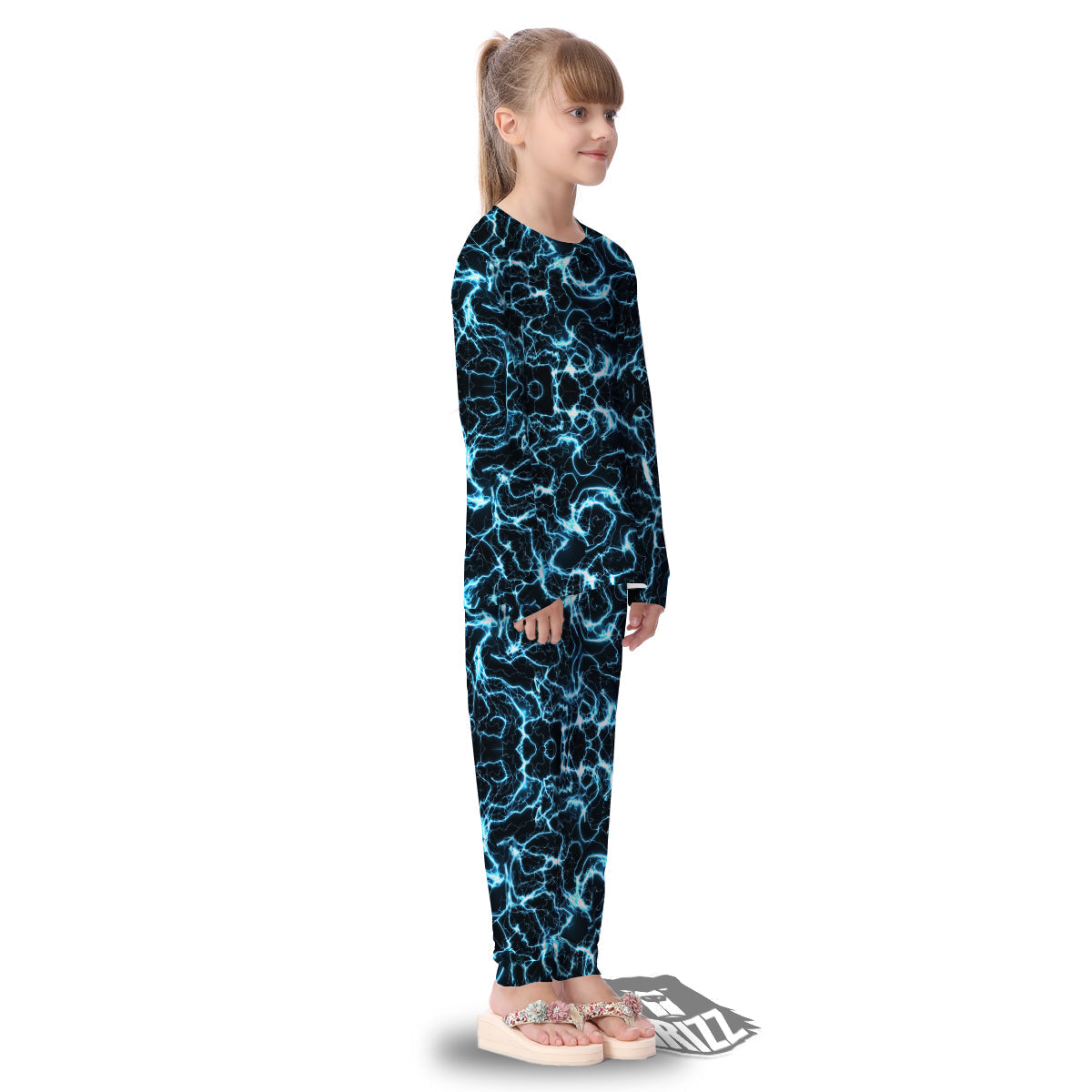 Blue Lightning Explosion Print Pattern Kid's Pajamas-grizzshop