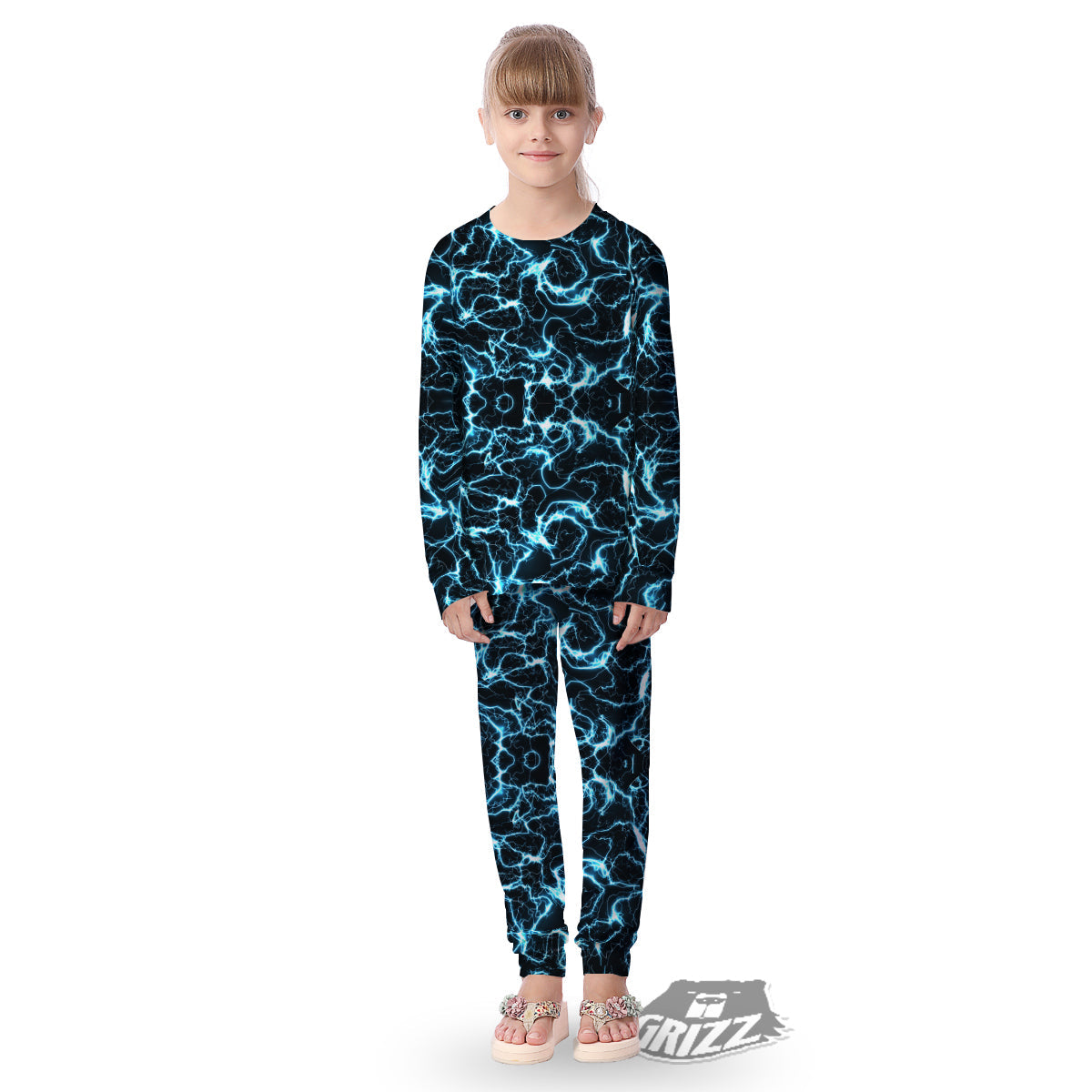 Blue Lightning Explosion Print Pattern Kid's Pajamas-grizzshop