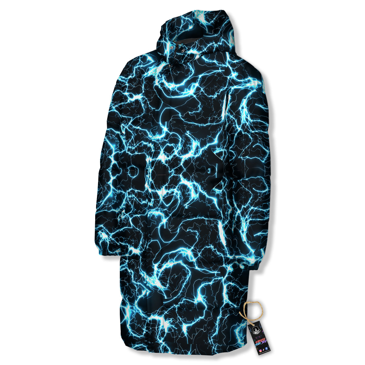 Blue Lightning Explosion Print Pattern Long Down Jacket-grizzshop