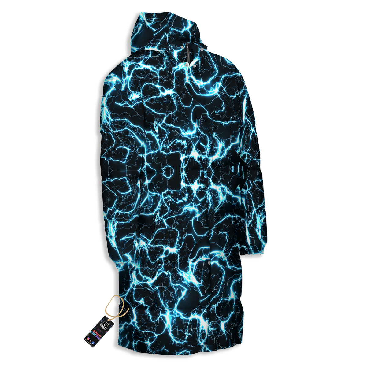 Blue Lightning Explosion Print Pattern Long Down Jacket-grizzshop
