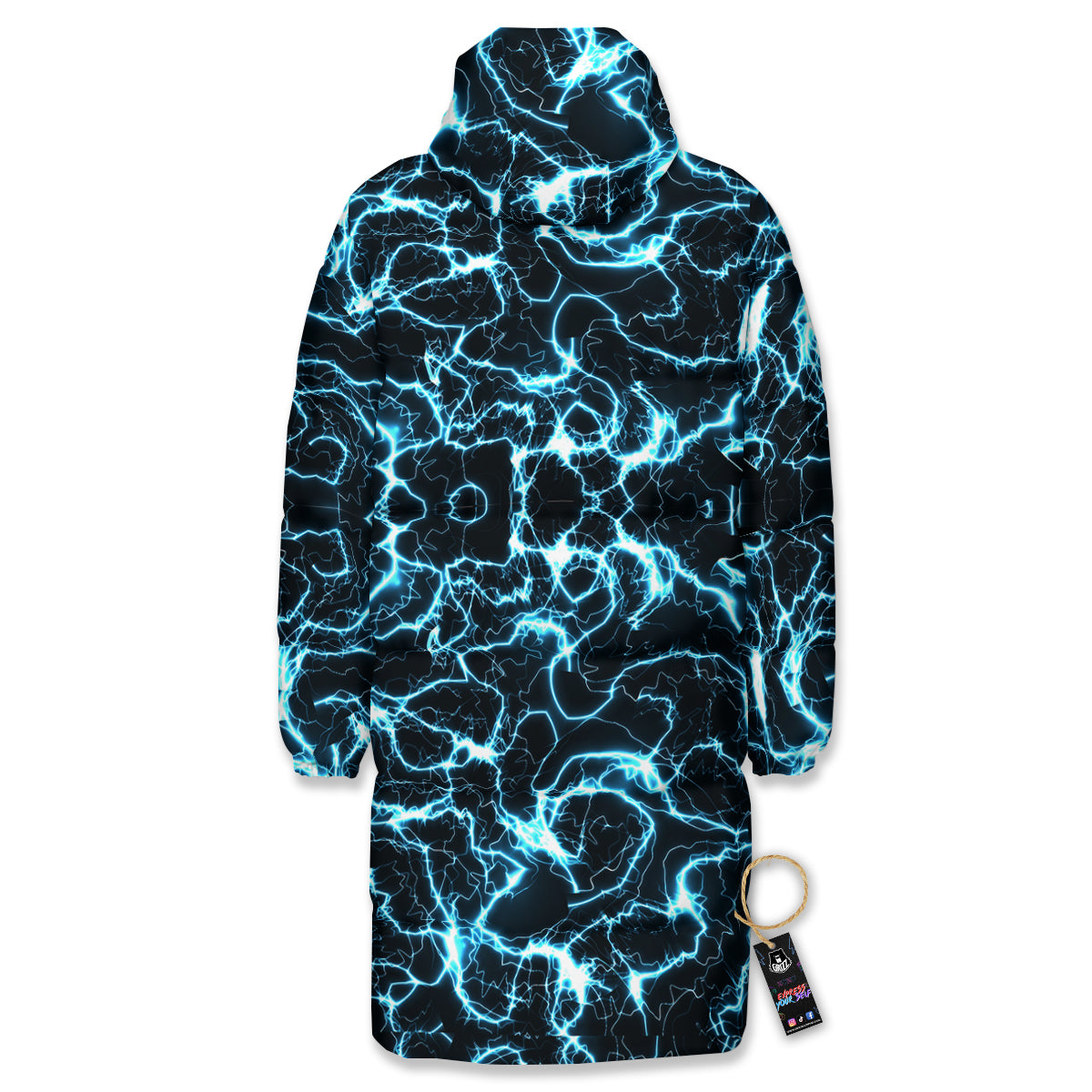 Blue Lightning Explosion Print Pattern Long Down Jacket-grizzshop