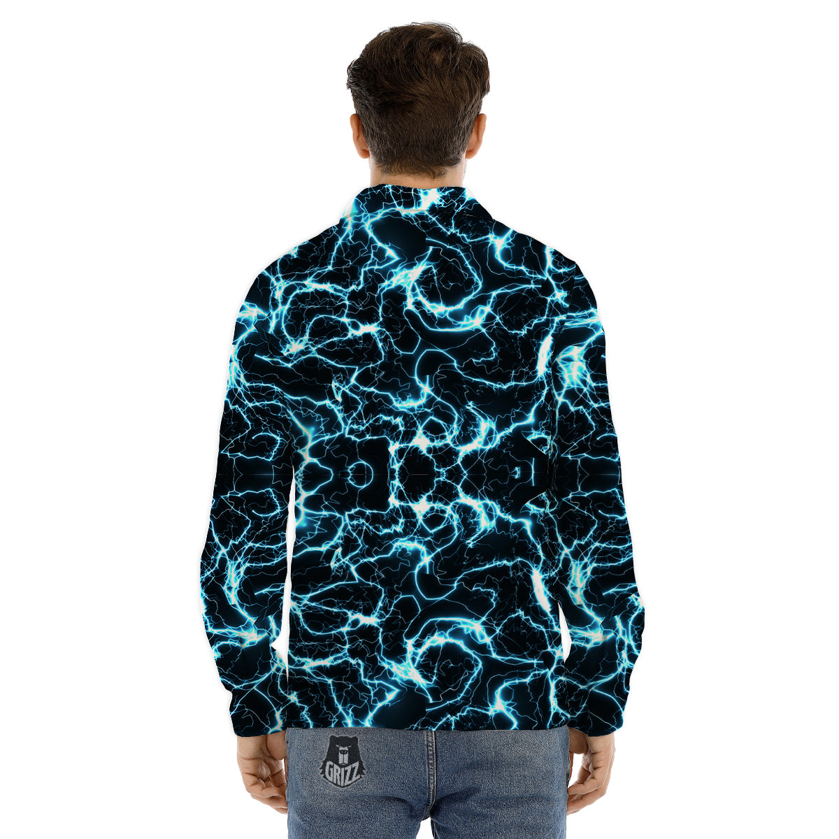 Blue Lightning Explosion Print Pattern Men's Dress Shirts-grizzshop