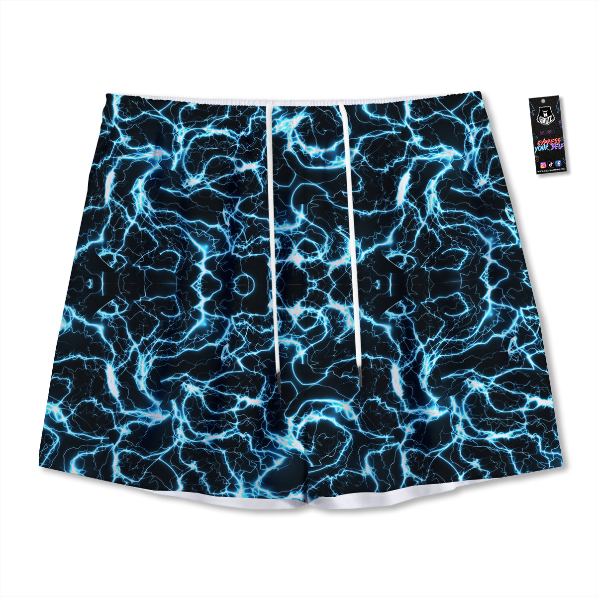 Blue Lightning Explosion Print Pattern Mesh Shorts-grizzshop
