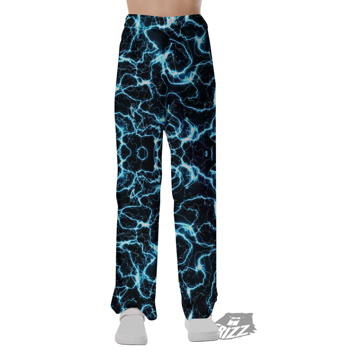 Blue Lightning Explosion Print Pattern Pajama Pants-grizzshop