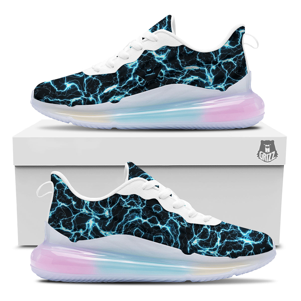 Blue Lightning Explosion Print Pattern Running Sneakers-grizzshop