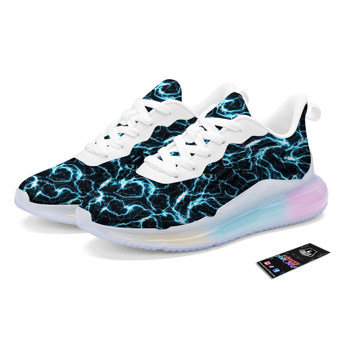 Blue Lightning Explosion Print Pattern Running Sneakers-grizzshop