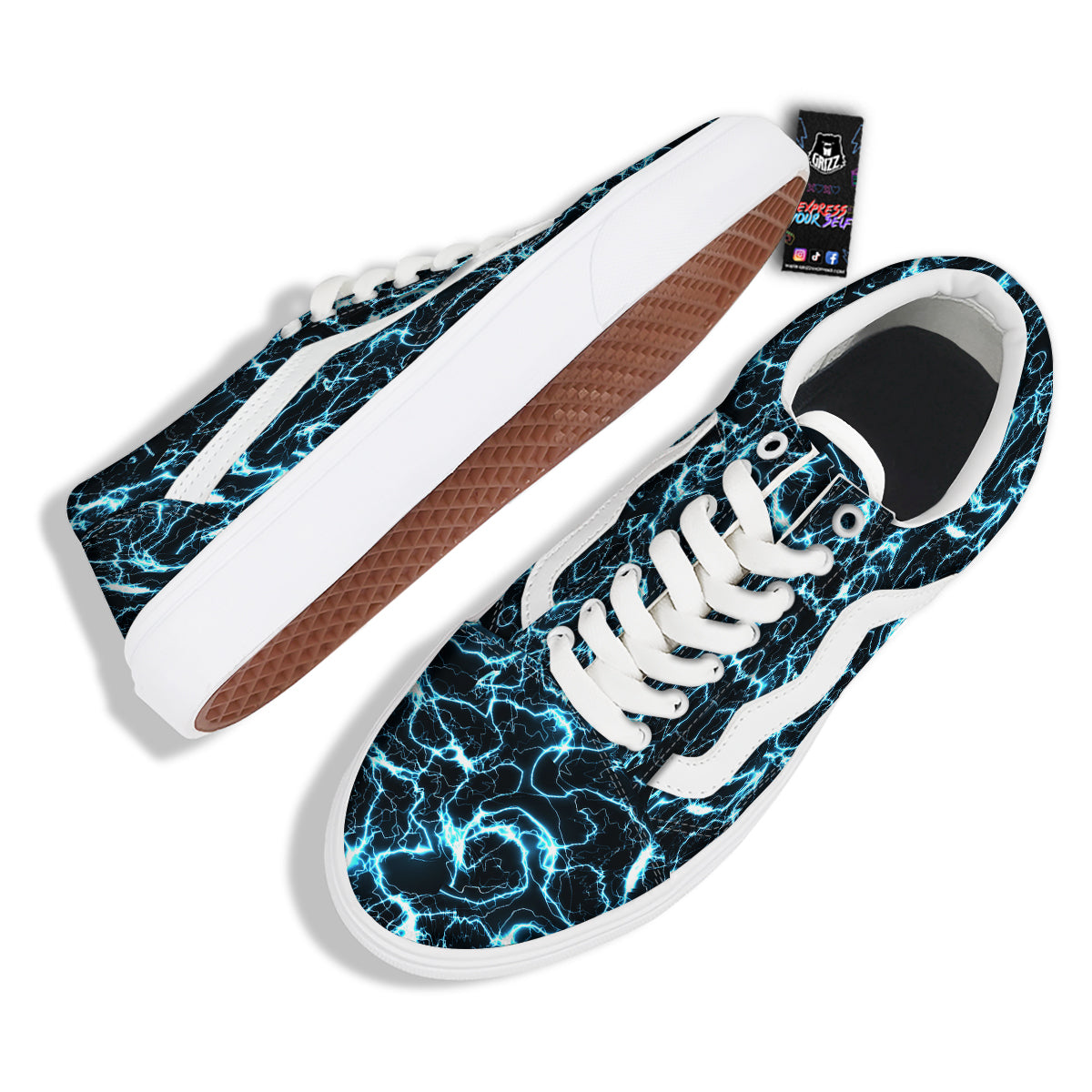 Blue Lightning Explosion Print Pattern Skate Shoes-grizzshop