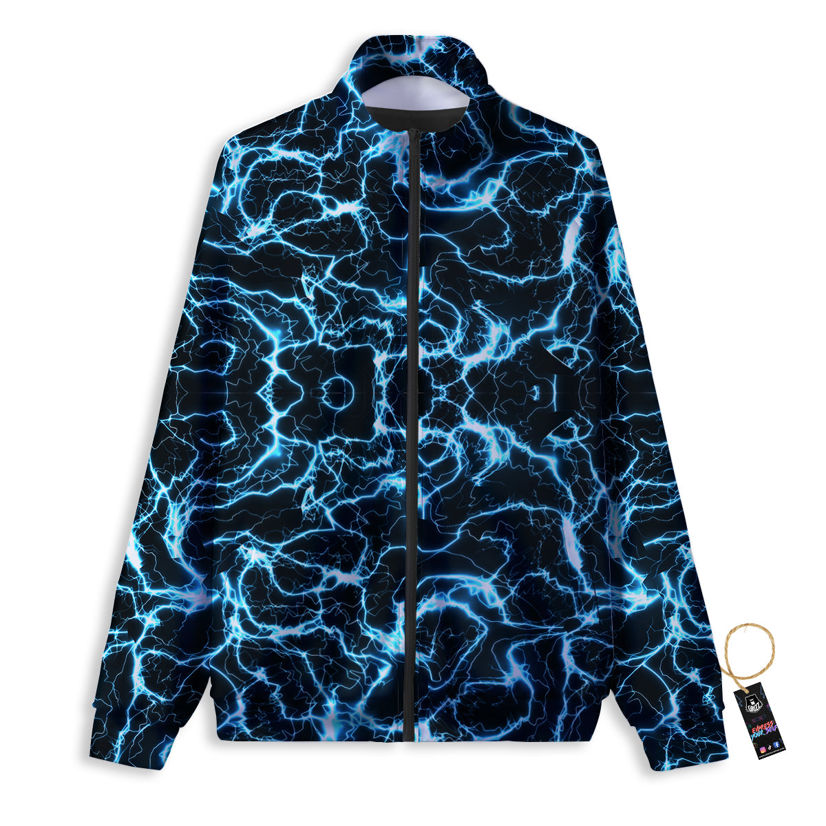 Blue Lightning Explosion Print Pattern Track Jacket-grizzshop