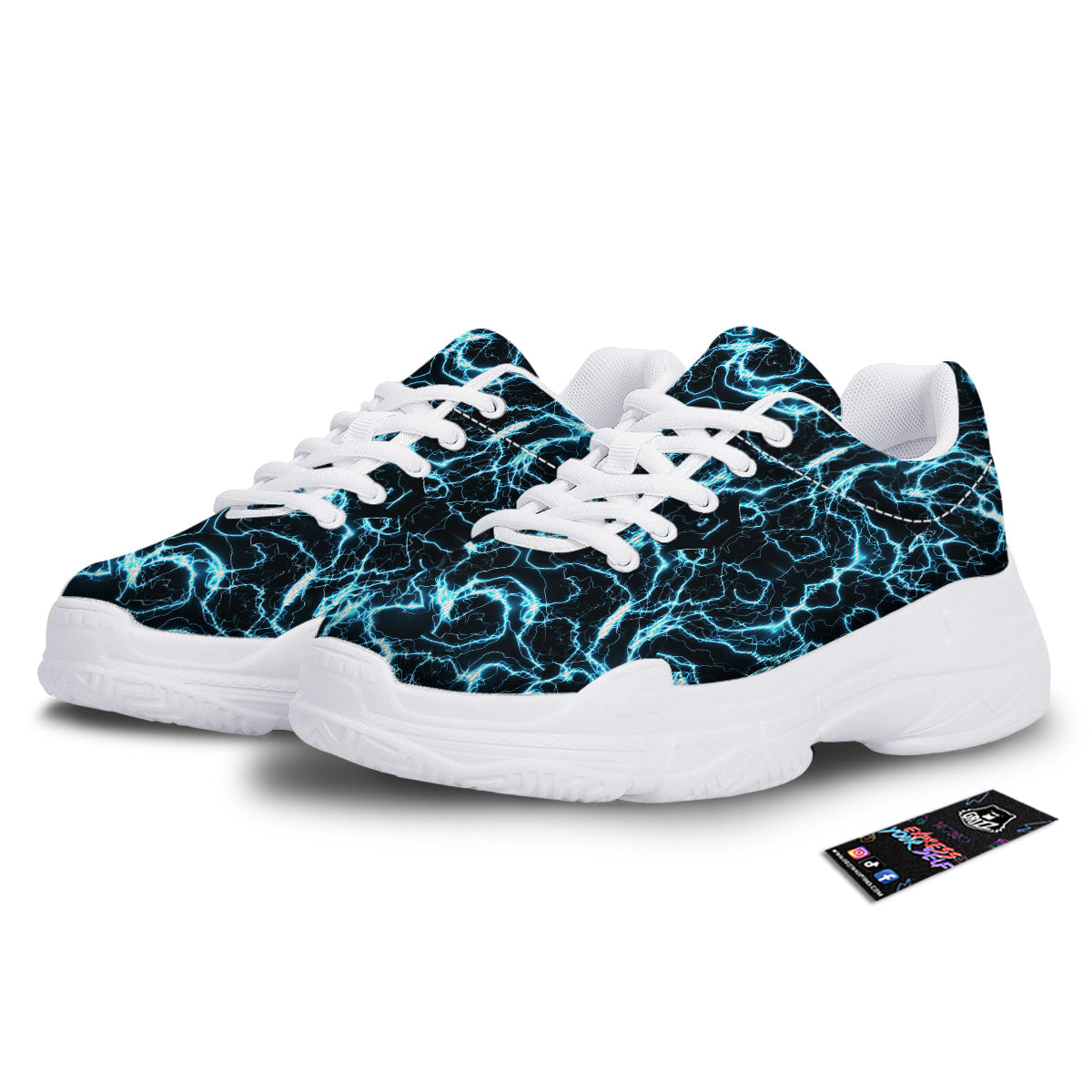 Blue Lightning Explosion Print Pattern White Chunky Shoes-grizzshop