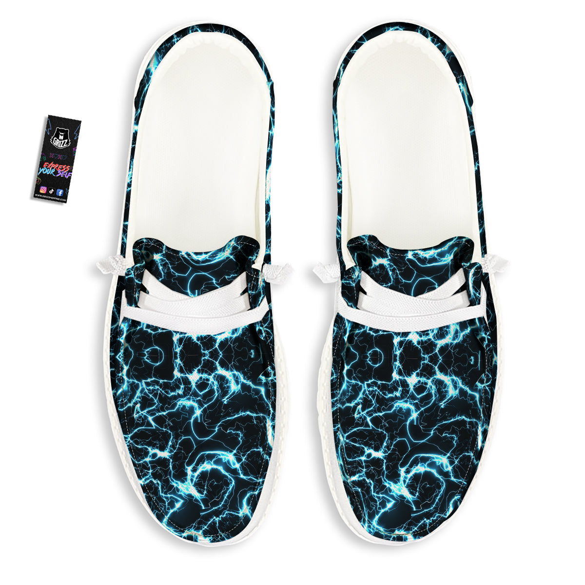 Blue Lightning Explosion Print Pattern White Loafers-grizzshop