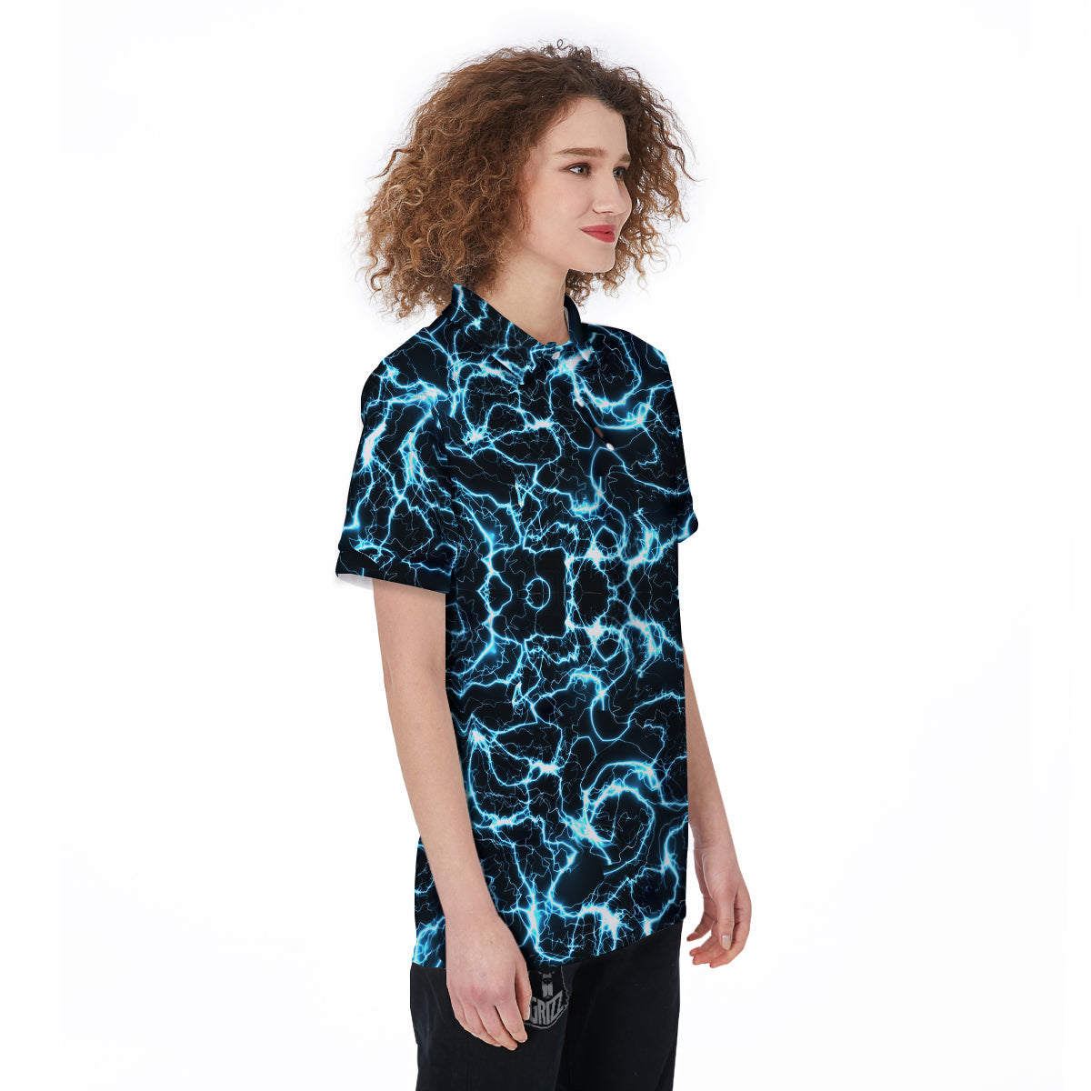 Blue Lightning Explosion Print Pattern Women's Golf Shirts-grizzshop