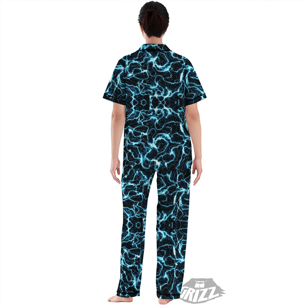 Blue Lightning Explosion Print Pattern Women's Pajamas Set-grizzshop