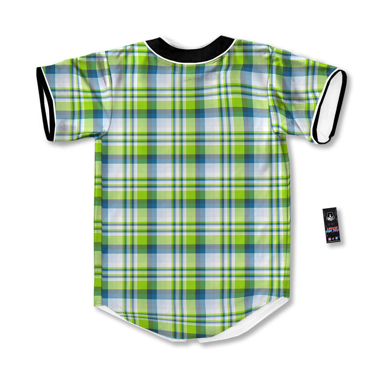 Blue Madras Plaid And Lime Print Pattern Baseball Jersey-grizzshop