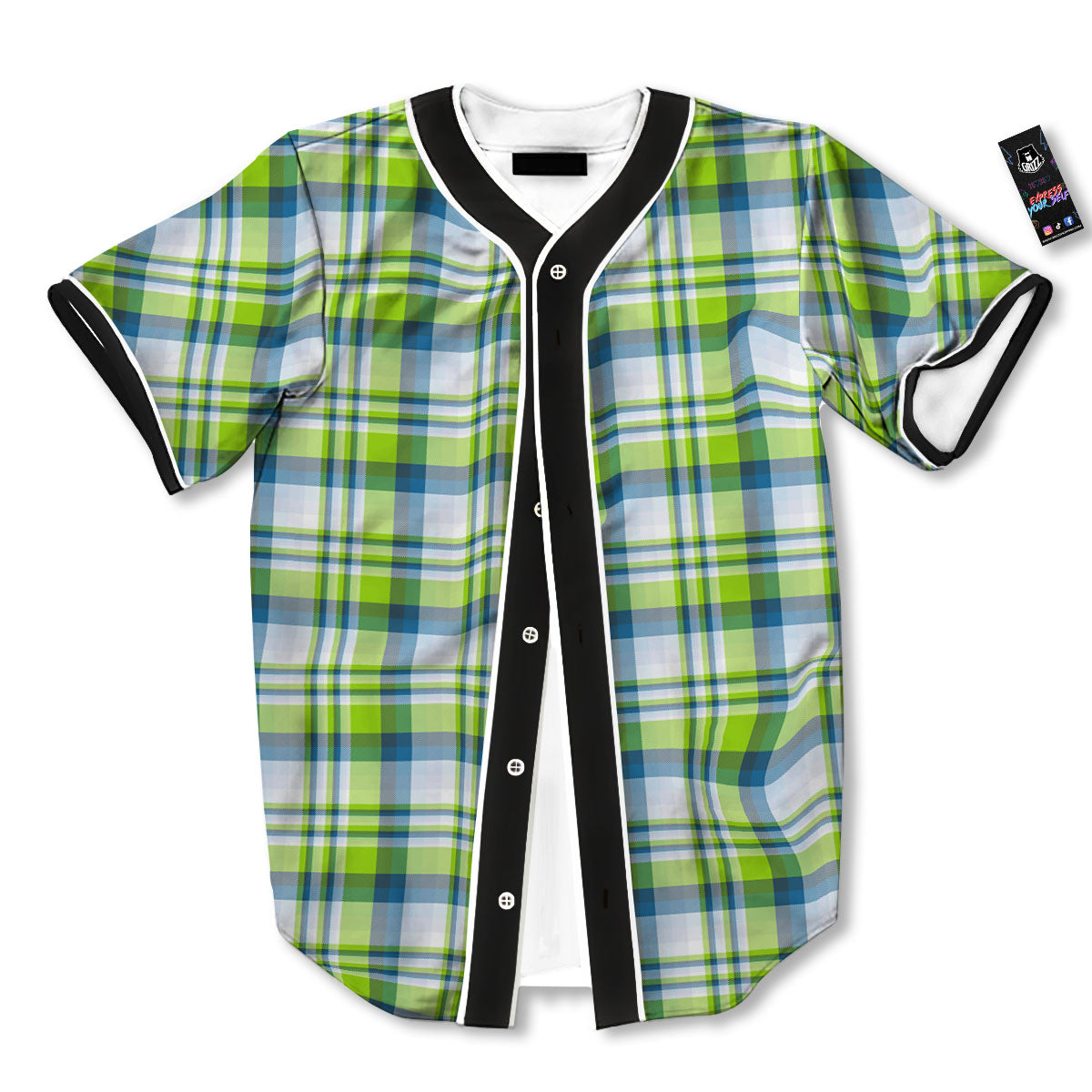 Blue Madras Plaid And Lime Print Pattern Baseball Jersey-grizzshop