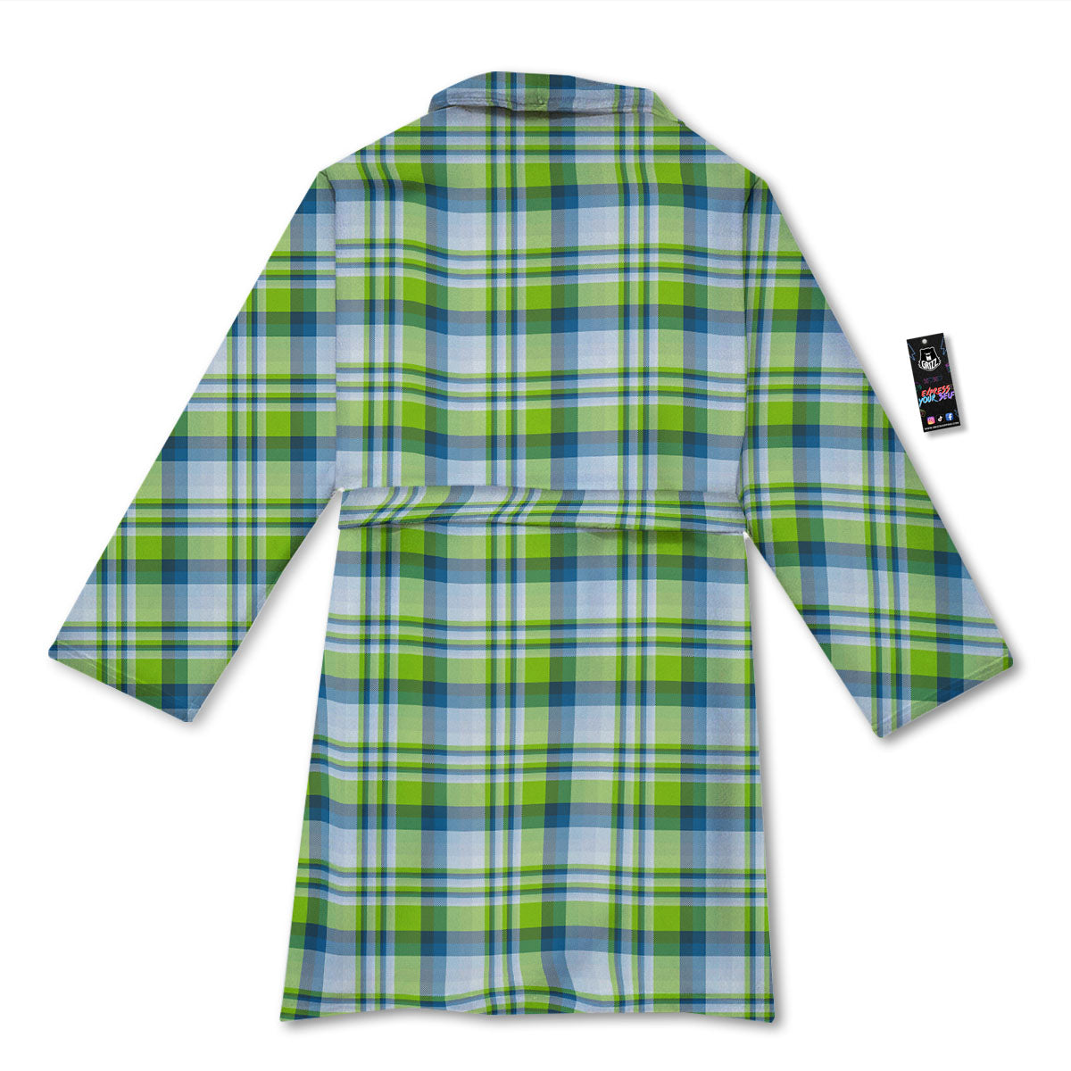 Blue Madras Plaid And Lime Print Pattern Bathrobe-grizzshop