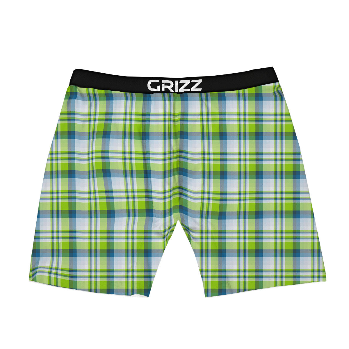 Blue Madras Plaid And Lime Print Pattern Boxer Briefs-grizzshop