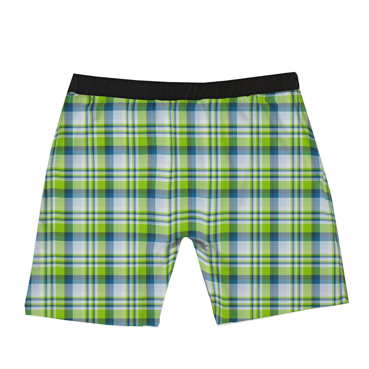Blue Madras Plaid And Lime Print Pattern Boxer Briefs-grizzshop