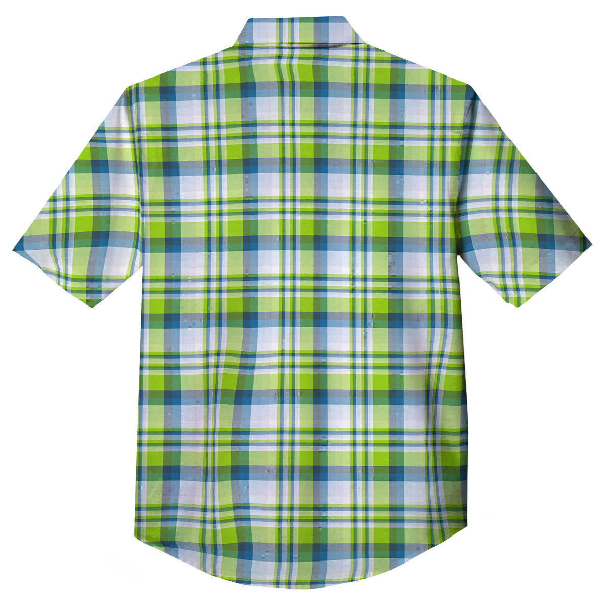 Blue Madras Plaid And Lime Print Pattern Button Up Shirt-grizzshop