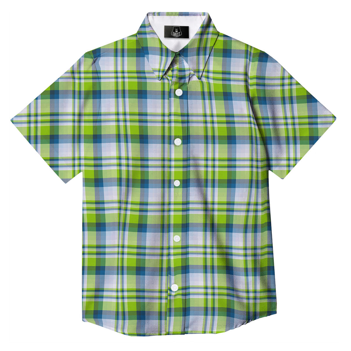 Blue Madras Plaid And Lime Print Pattern Button Up Shirt-grizzshop
