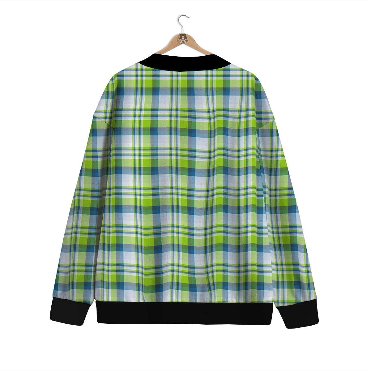 Blue Madras Plaid And Lime Print Pattern Cardigan-grizzshop