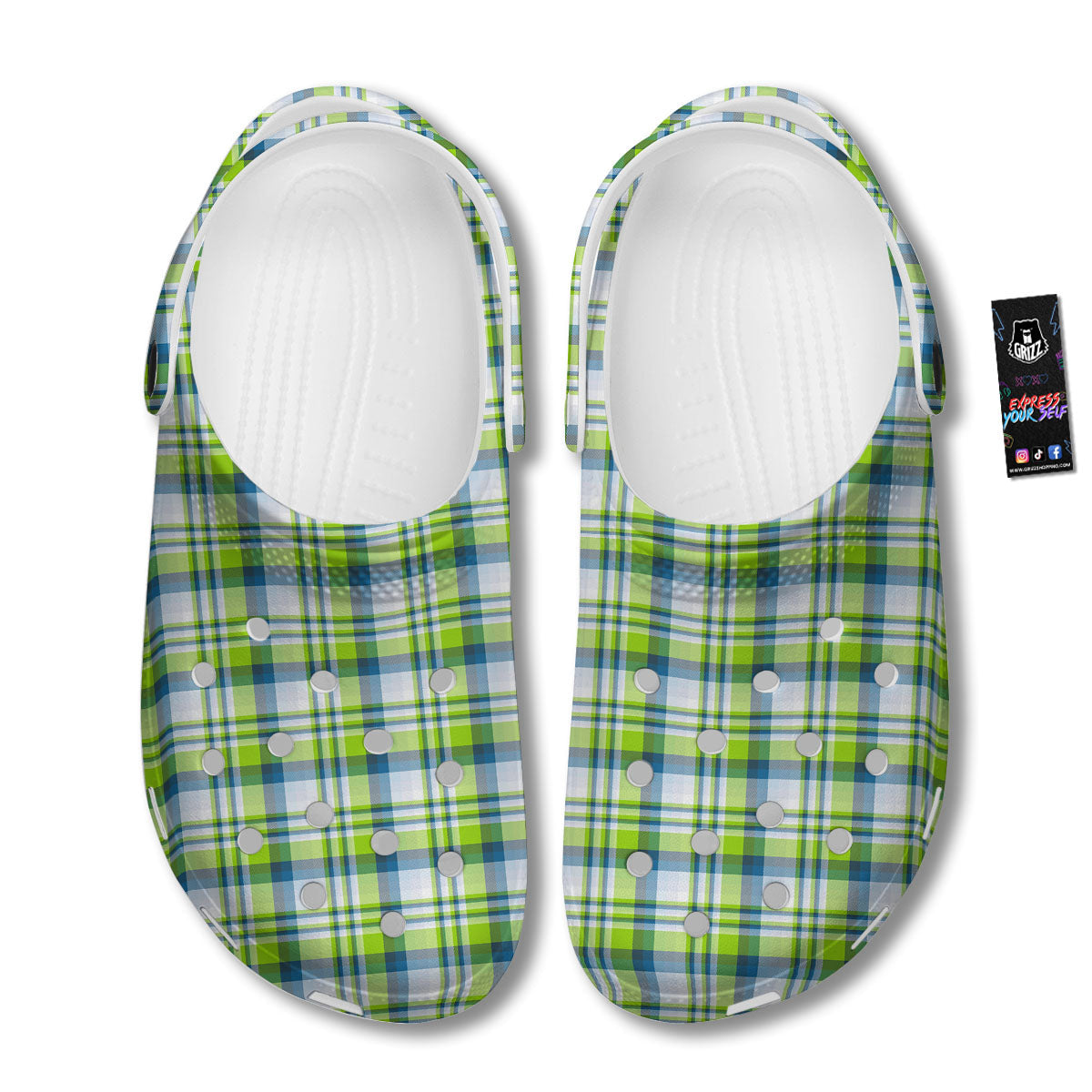 Blue Madras Plaid And Lime Print Pattern Clog-grizzshop