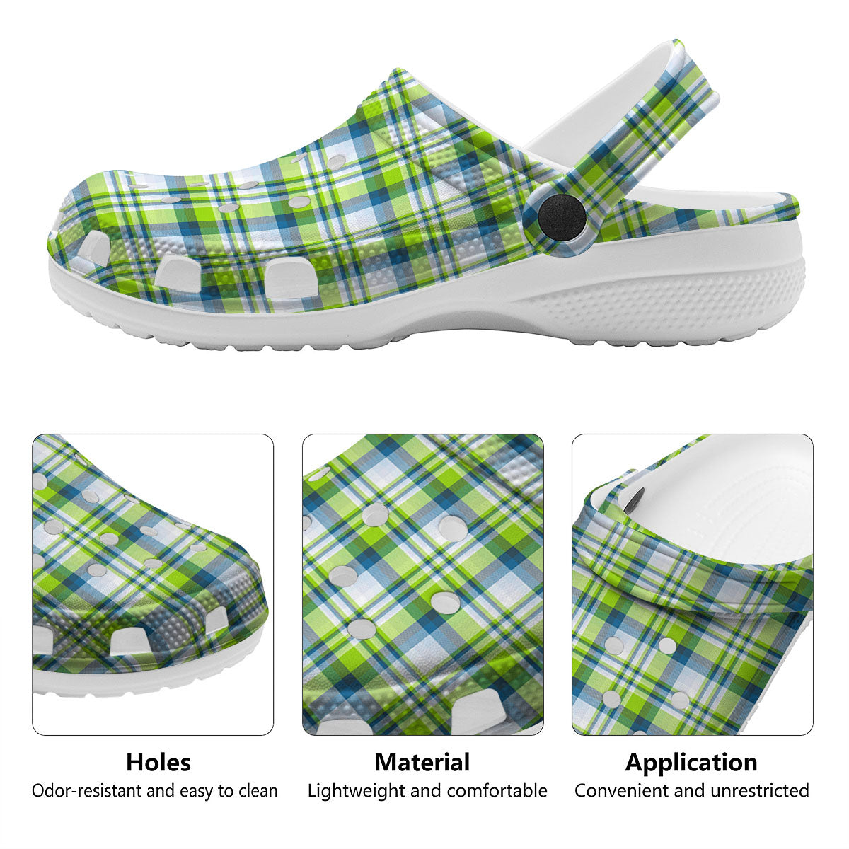 Blue Madras Plaid And Lime Print Pattern Clog-grizzshop