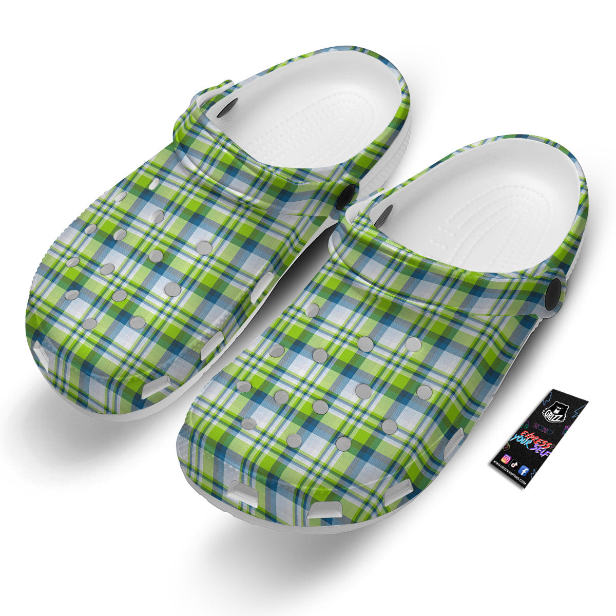 Blue Madras Plaid And Lime Print Pattern Clog-grizzshop