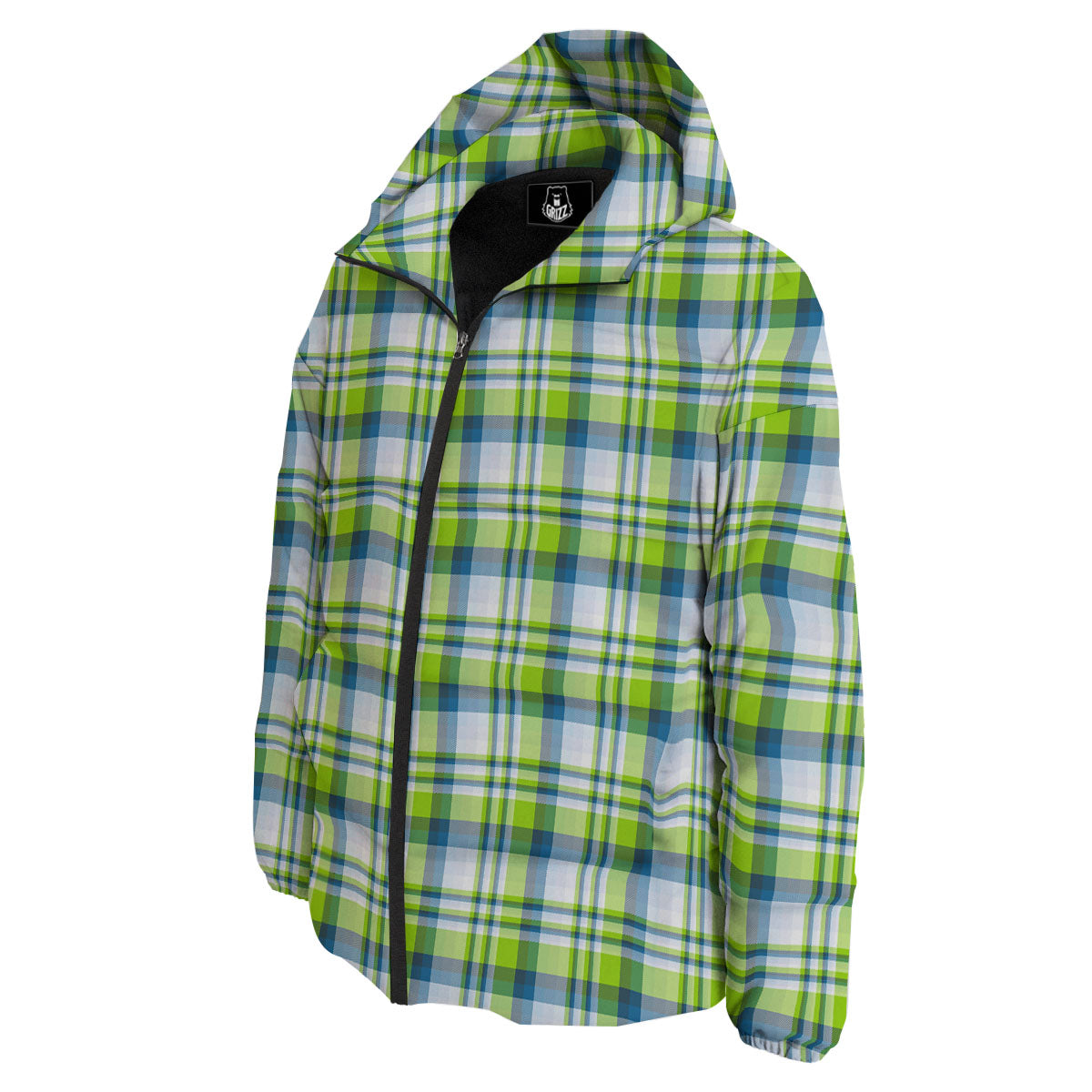 Blue Madras Plaid And Lime Print Pattern Down Jacket-grizzshop