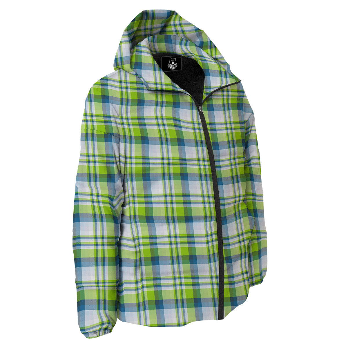 Blue Madras Plaid And Lime Print Pattern Down Jacket-grizzshop
