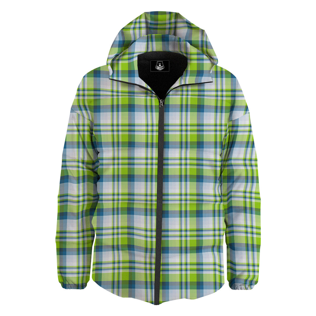 Blue Madras Plaid And Lime Print Pattern Down Jacket-grizzshop