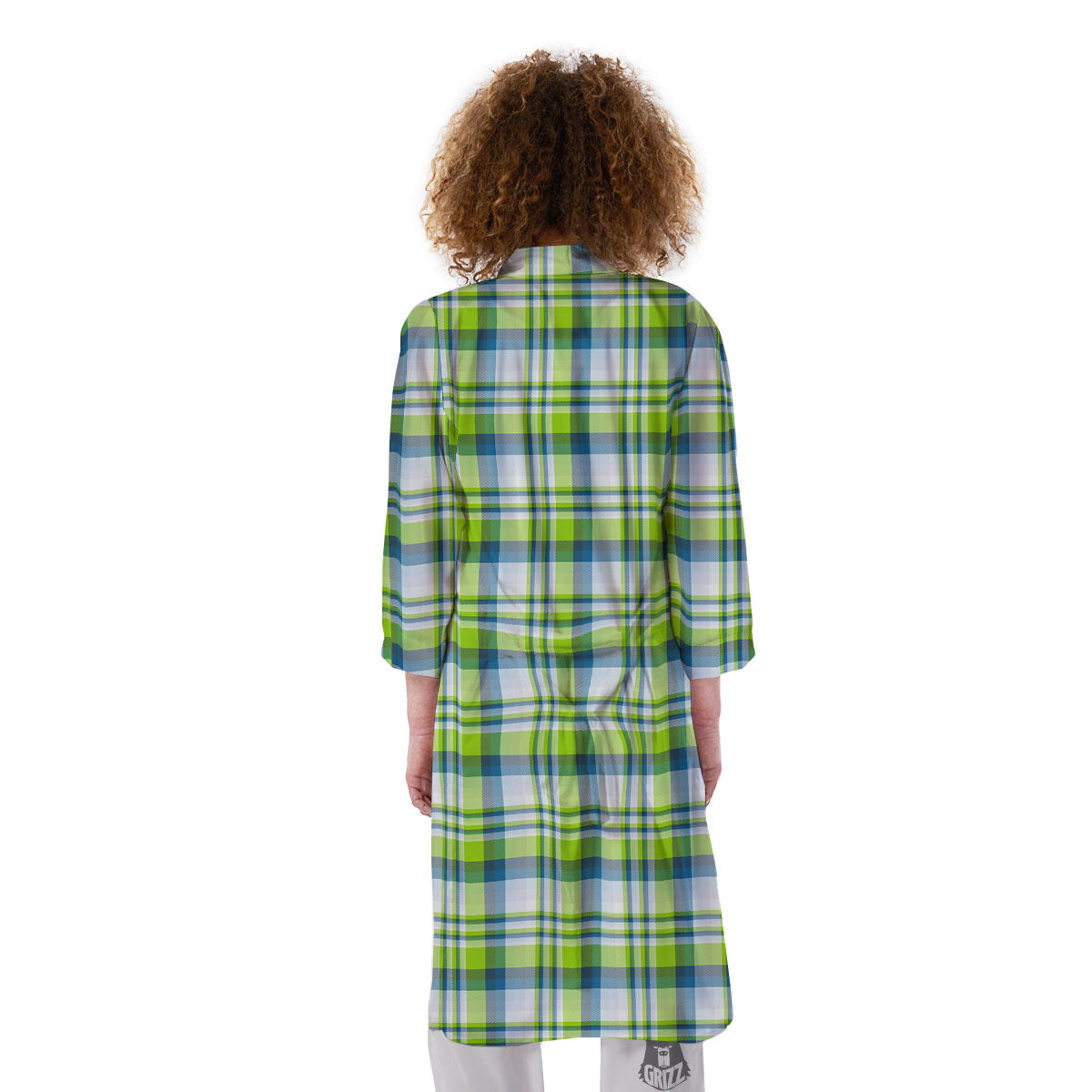 Blue Madras Plaid And Lime Print Pattern Kimono-grizzshop