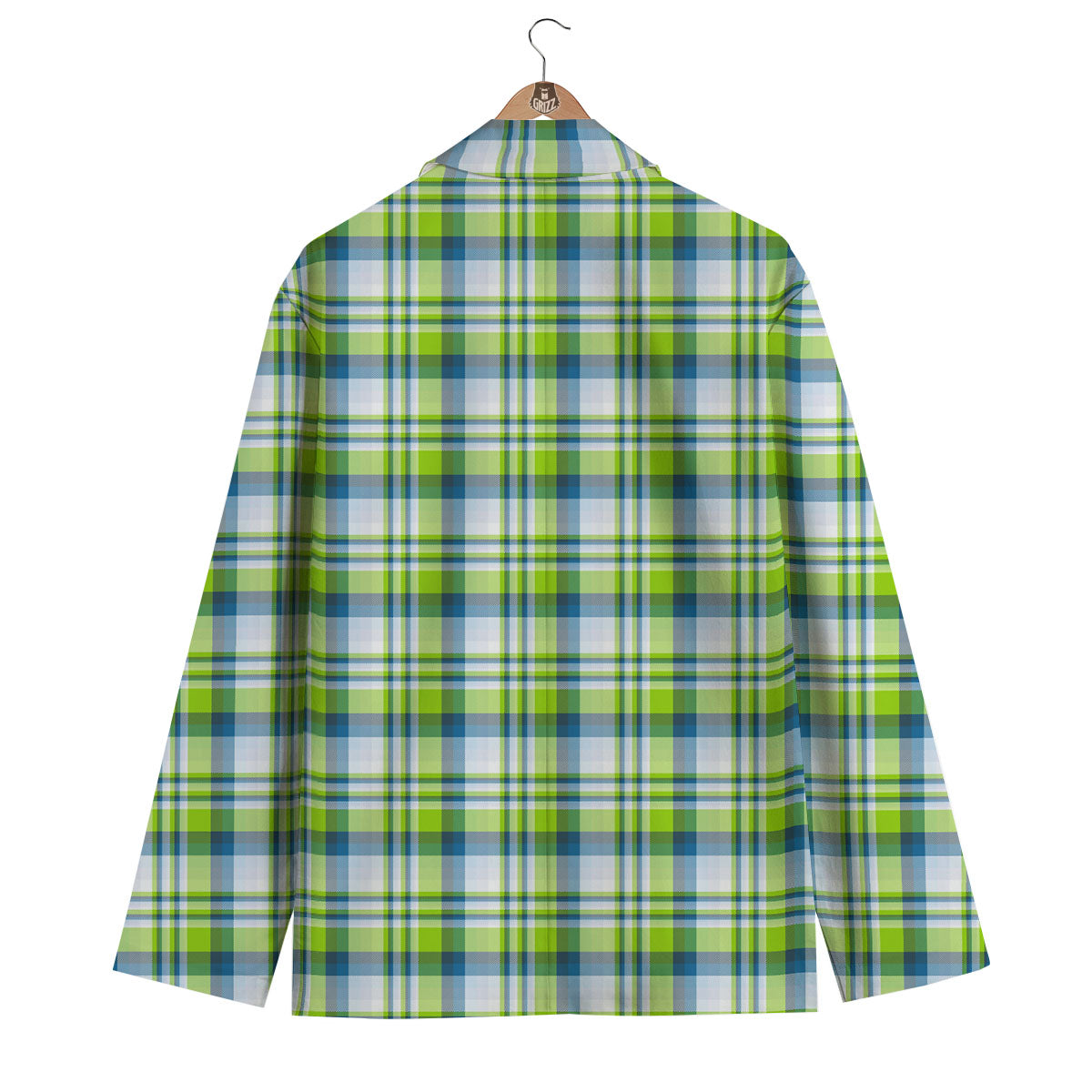 Blue Madras Plaid And Lime Print Pattern Men's Blazer-grizzshop
