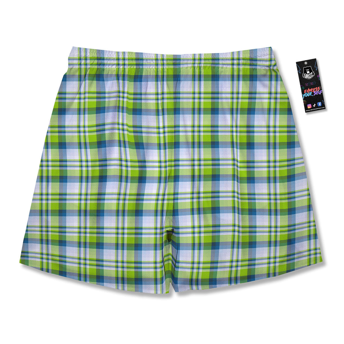 Blue Madras Plaid And Lime Print Pattern Men's Running Shorts-grizzshop