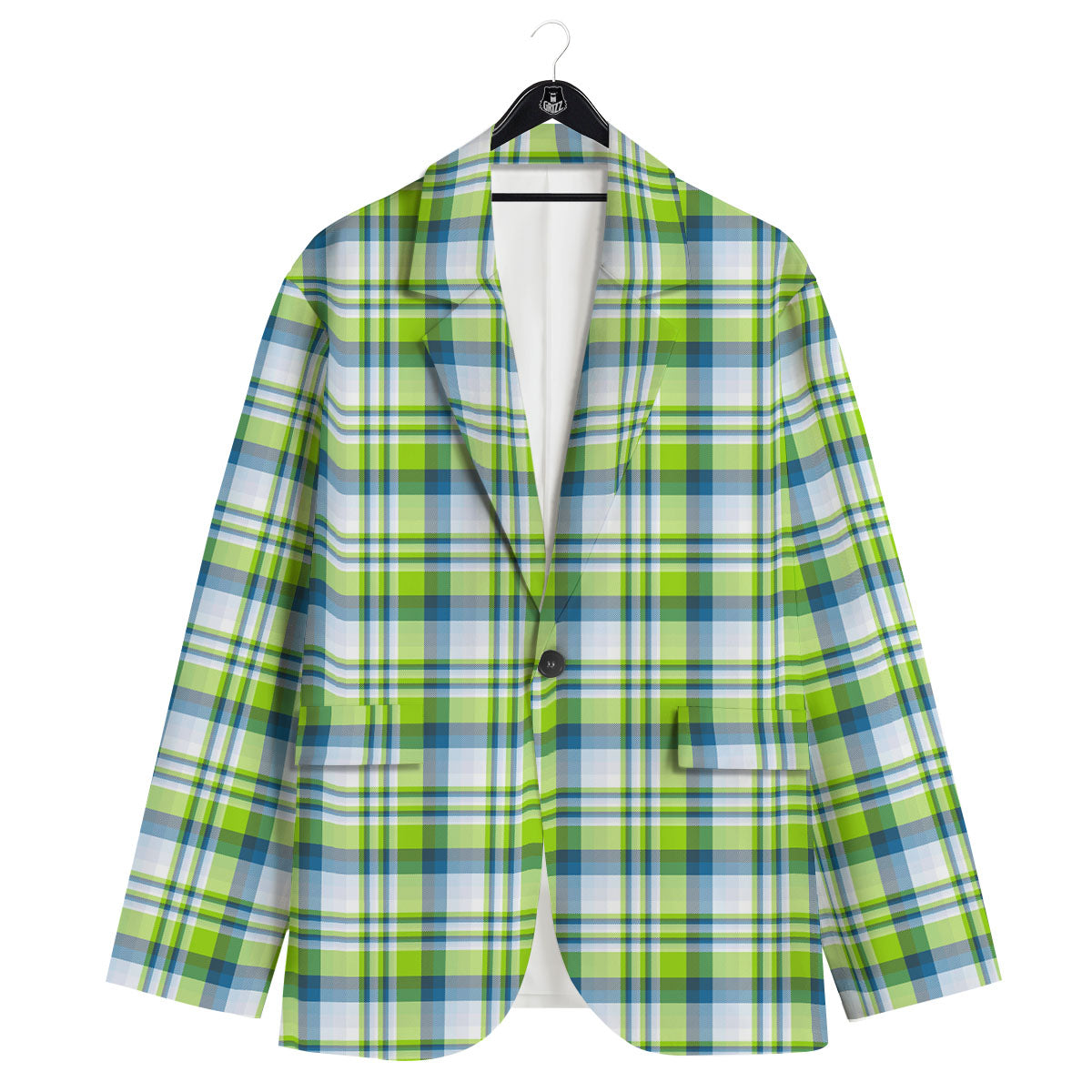 Blue Madras Plaid And Lime Print Pattern Men's Sport Coat-grizzshop