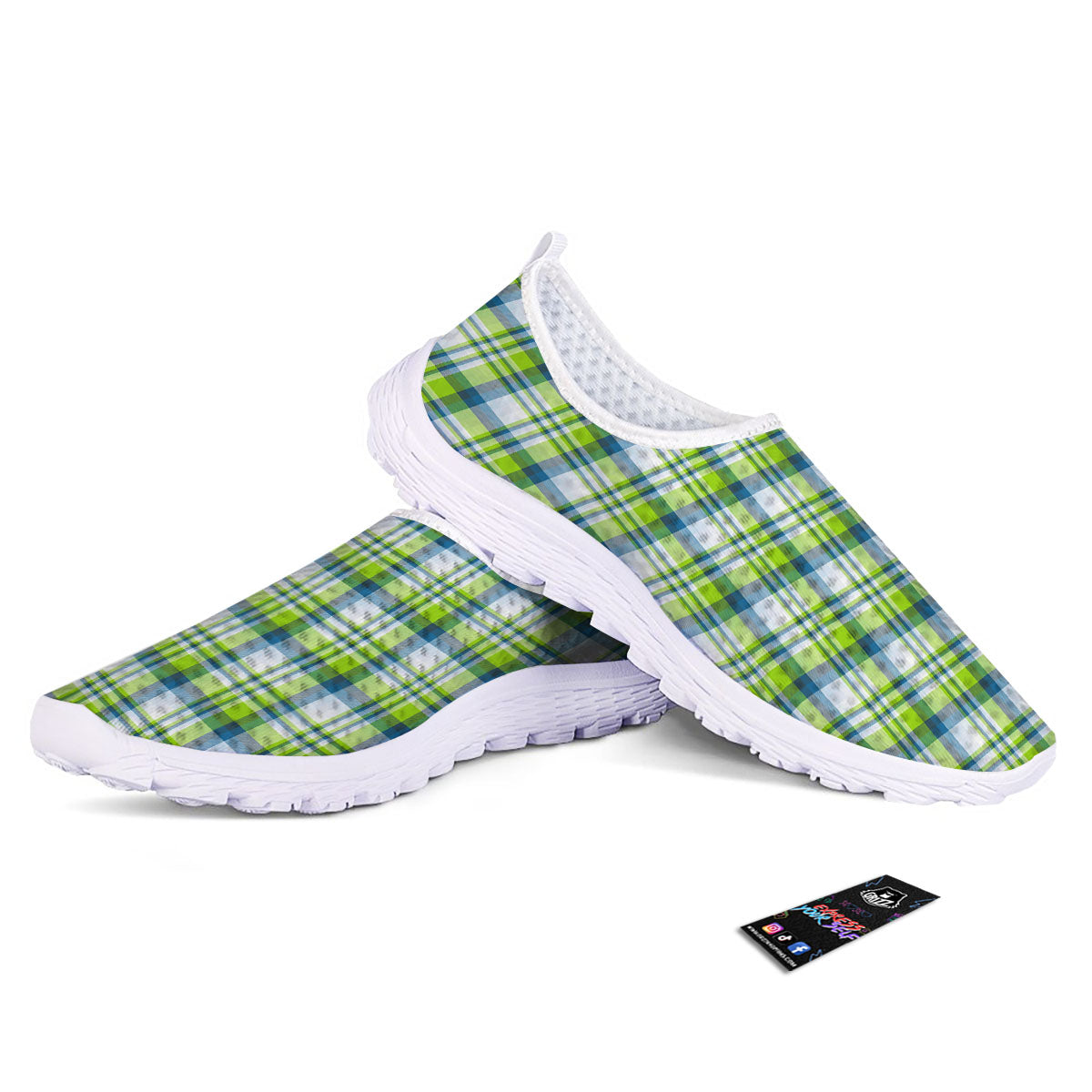 Blue Madras Plaid And Lime Print Pattern Nurse Shoes-grizzshop