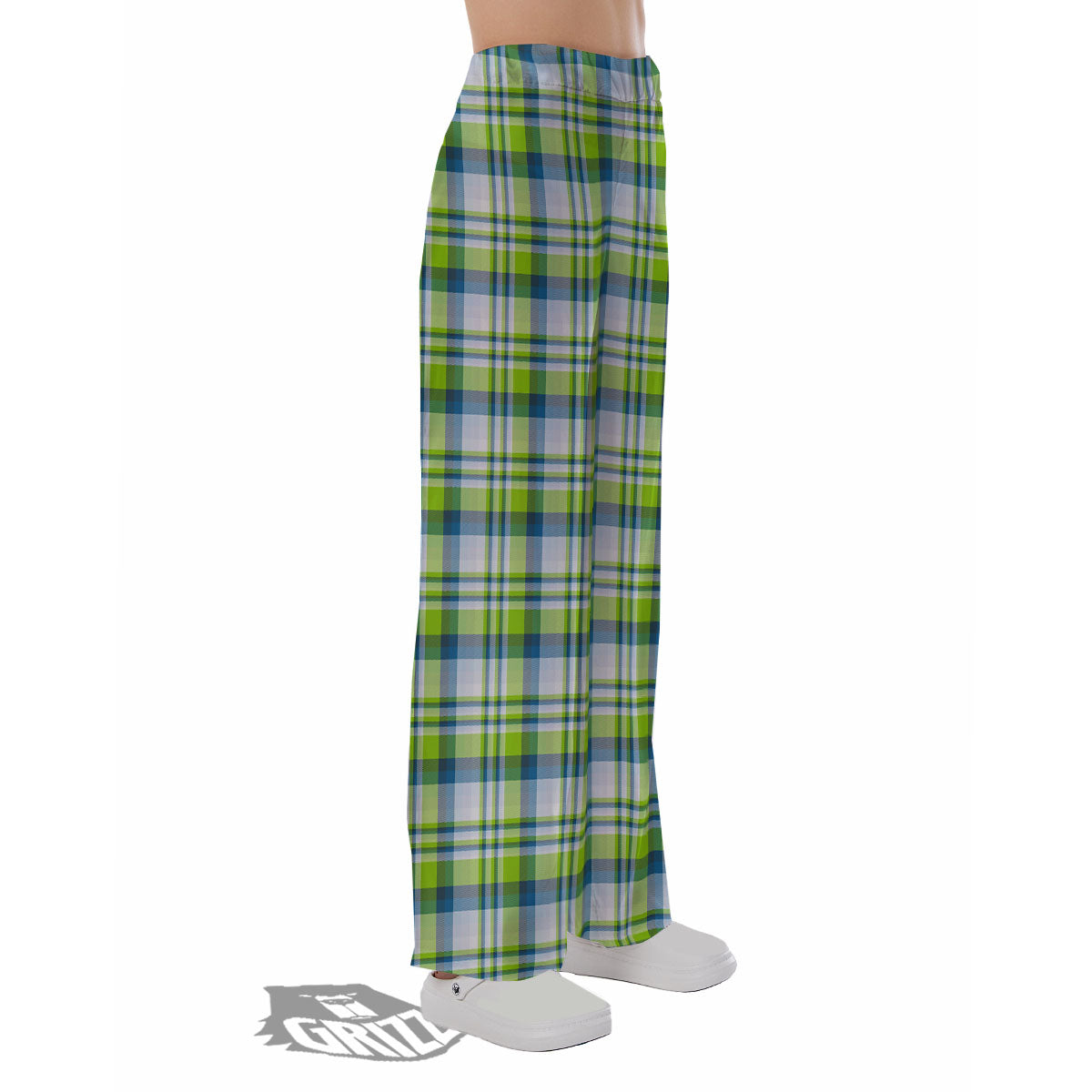 Blue Madras Plaid And Lime Print Pattern Pajama Pants-grizzshop