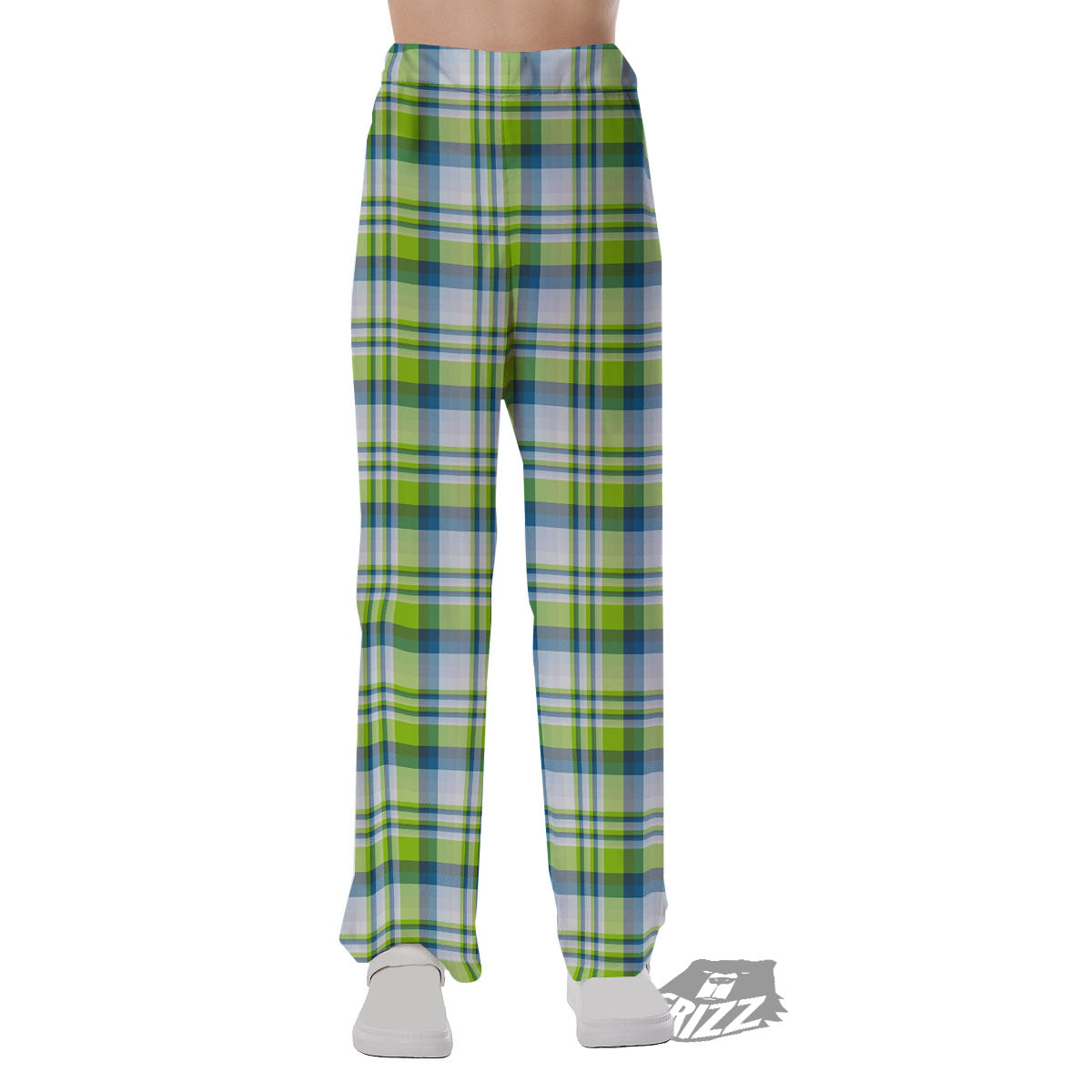 Blue Madras Plaid And Lime Print Pattern Pajama Pants-grizzshop