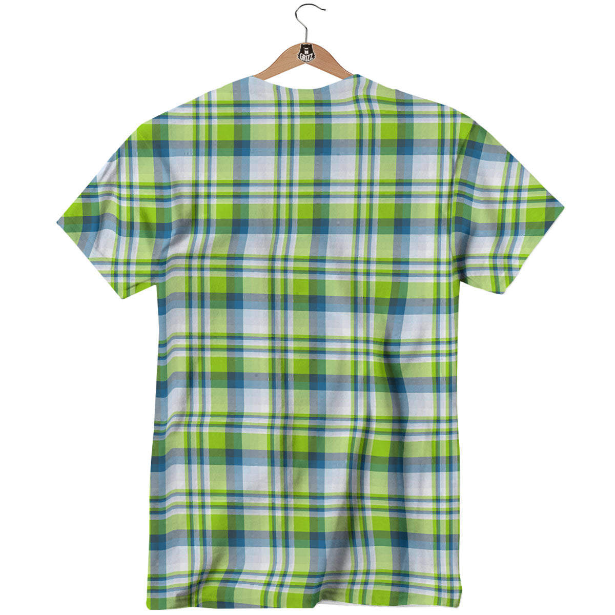 Blue Madras Plaid And Lime Print Pattern T-Shirt-grizzshop