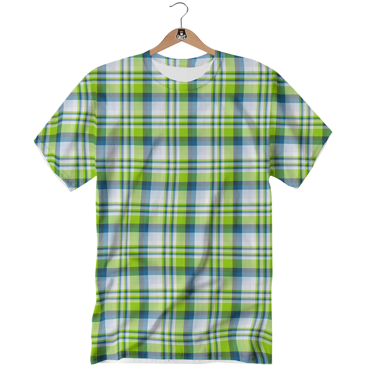 Blue Madras Plaid And Lime Print Pattern T-Shirt-grizzshop