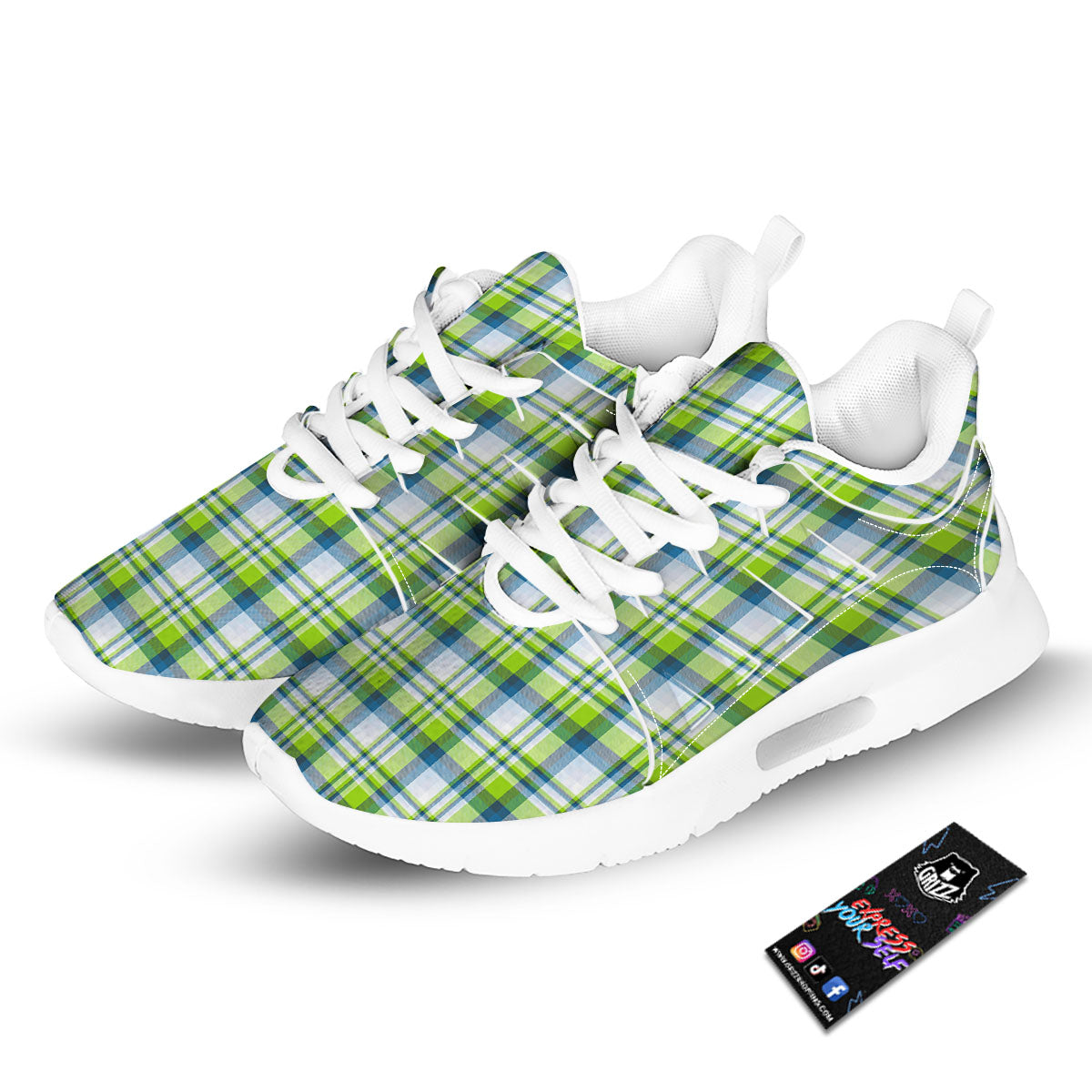 Blue Madras Plaid And Lime Print Pattern Tennis Shoes-grizzshop