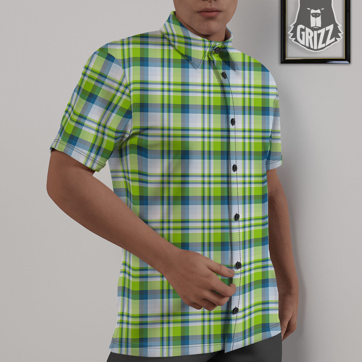 Blue Madras Plaid And Lime Print Pattern Untucked Shirts-grizzshop