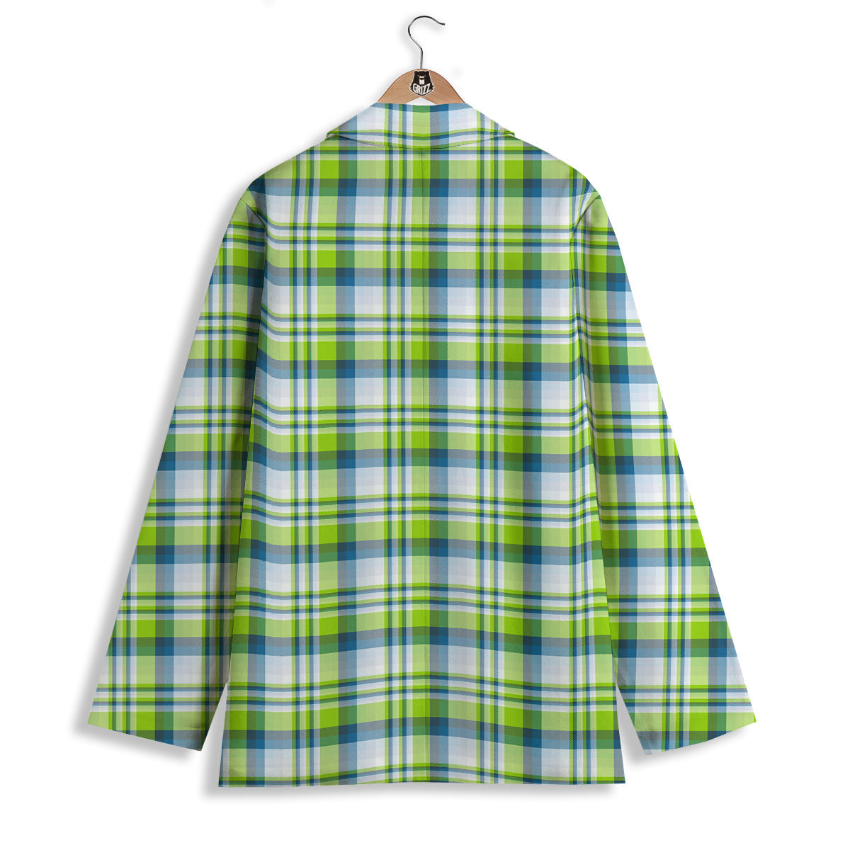 Blue Madras Plaid And Lime Print Pattern Women's Blazer-grizzshop