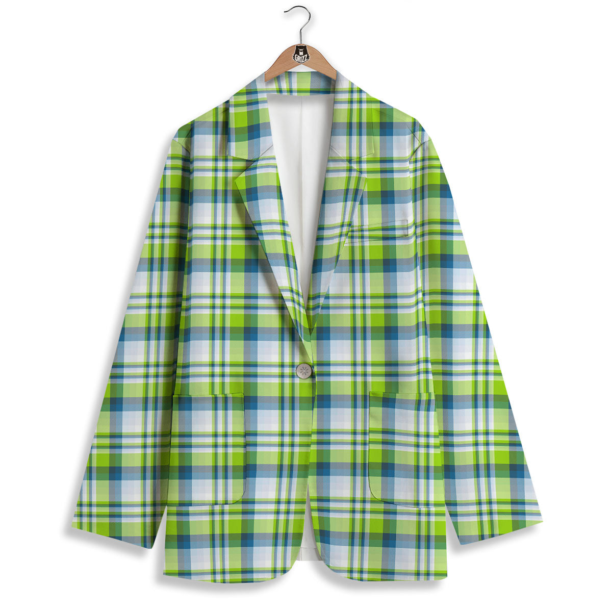 Blue Madras Plaid And Lime Print Pattern Women's Blazer-grizzshop