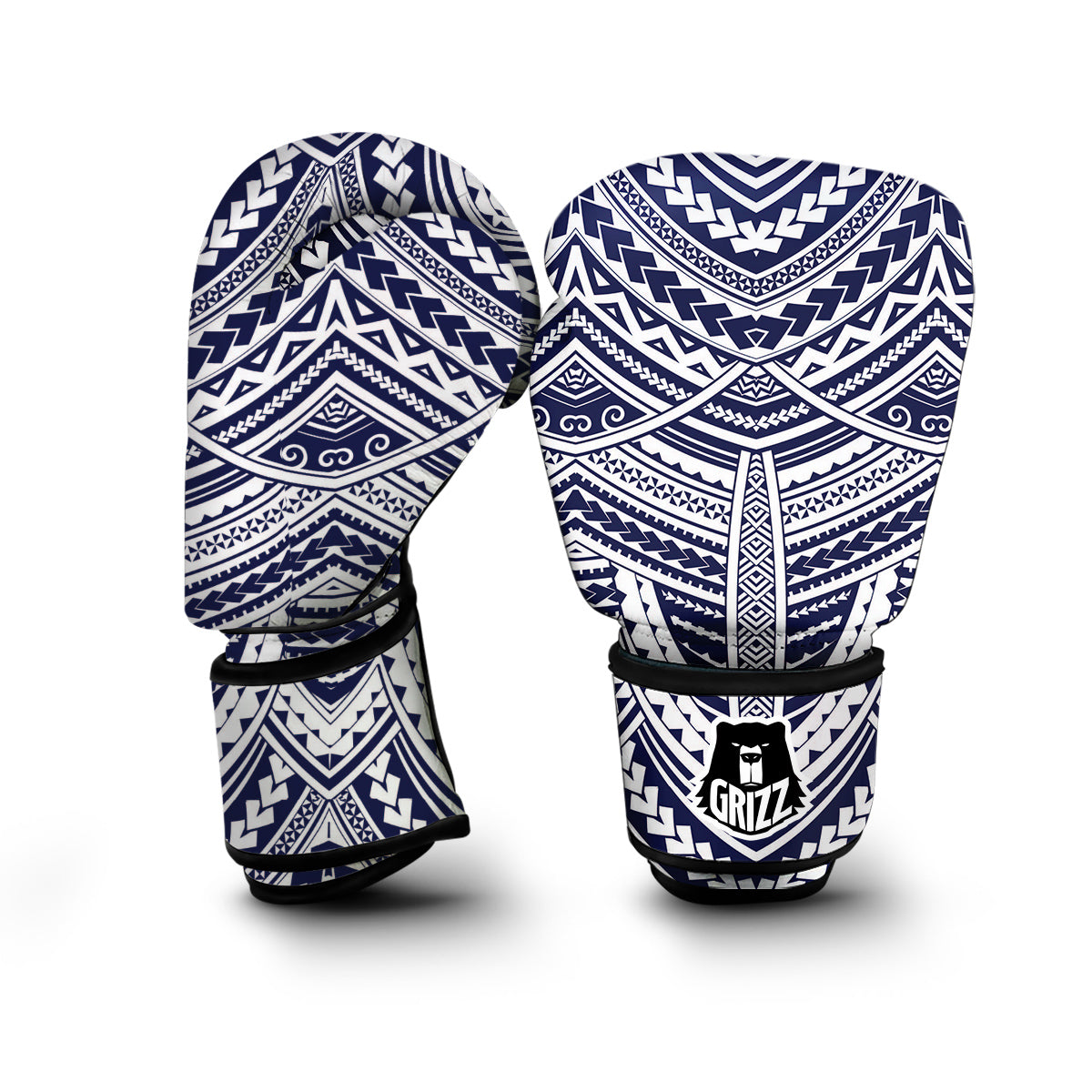 Blue Maori Pattern Print Boxing Gloves-grizzshop