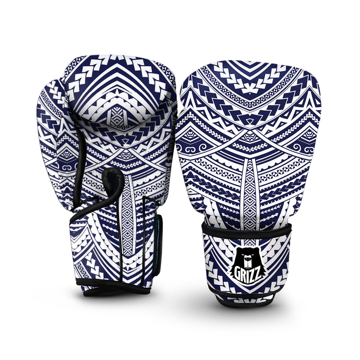 Blue Maori Pattern Print Boxing Gloves-grizzshop