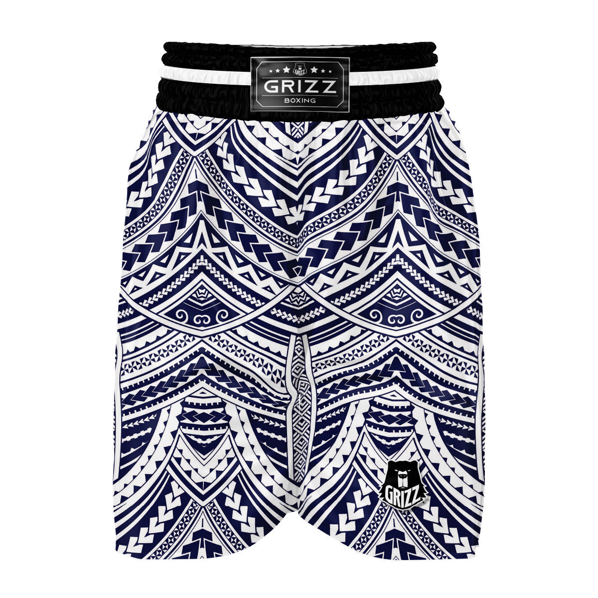Blue Maori Pattern Print Boxing Shorts-grizzshop