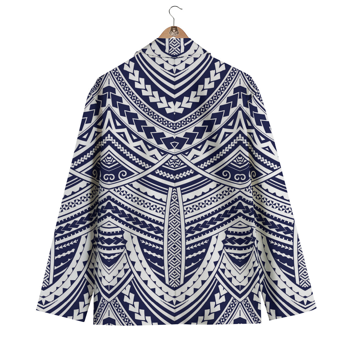 Blue Maori Pattern Print Men's Blazer-grizzshop