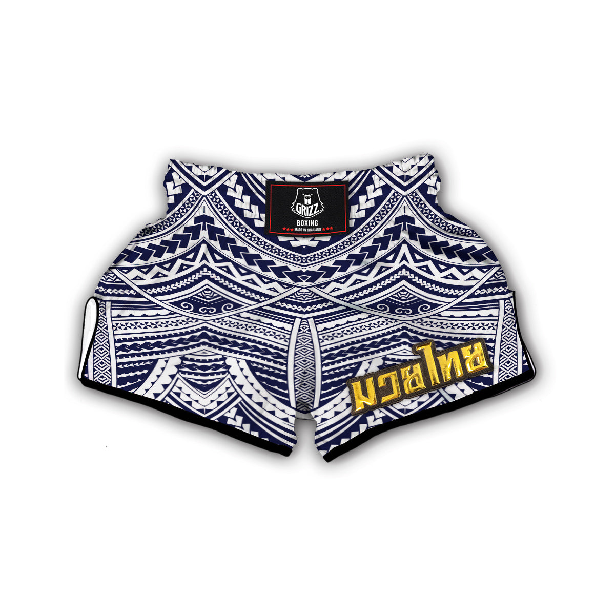 Blue Maori Pattern Print Muay Thai Boxing Shorts-grizzshop